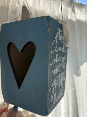 Blue Heart Hanging Lantern with White Script Accent